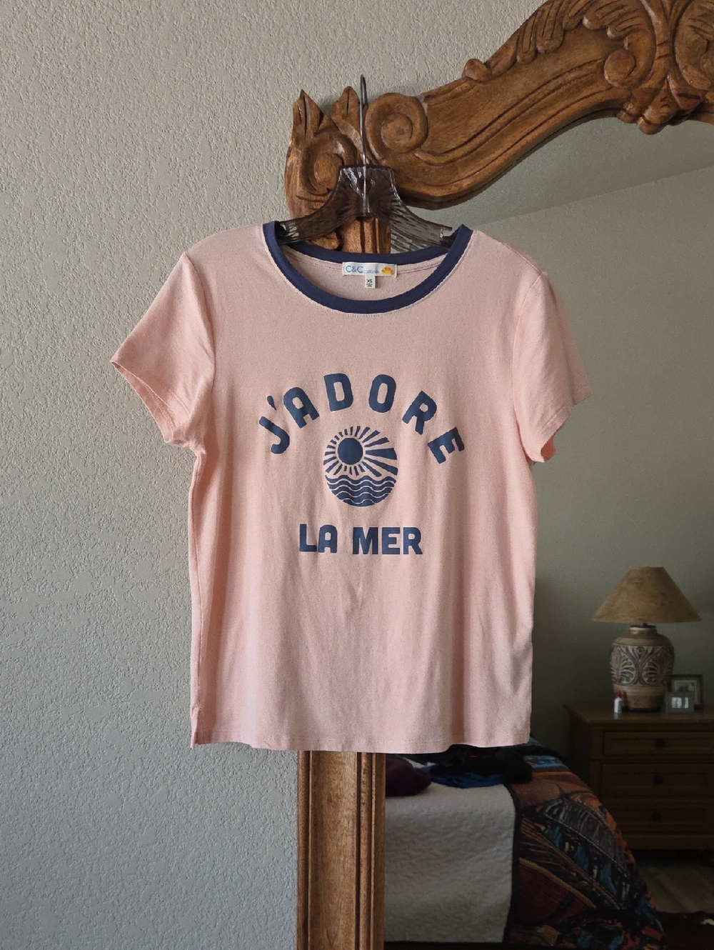 C&C California Blush Pink Tee with Navy Trim